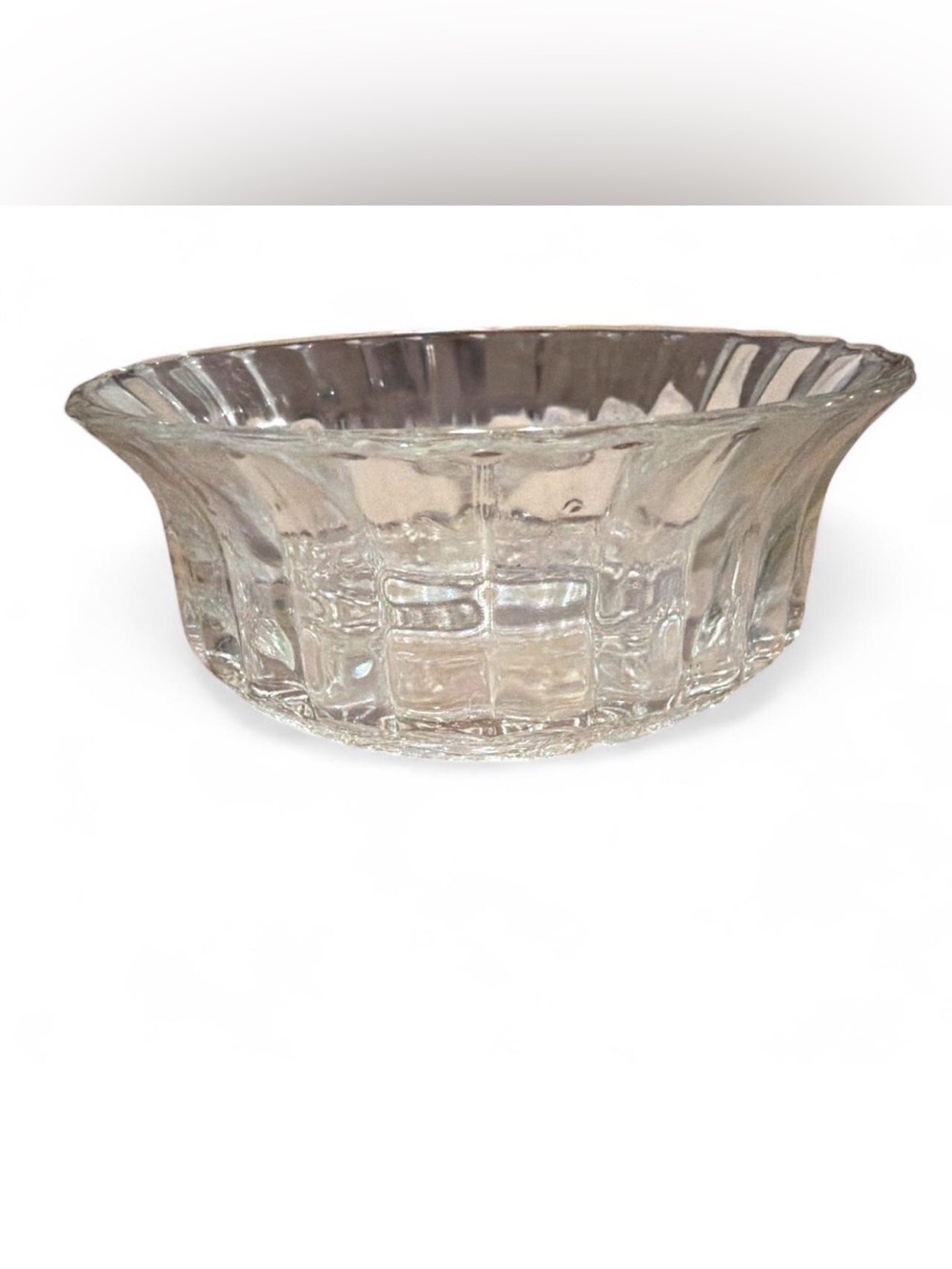 Vintage KIG Indonesia Trellis Fleur-De-Lis Clear Scalloped Glass 4.5Dessert Bowl